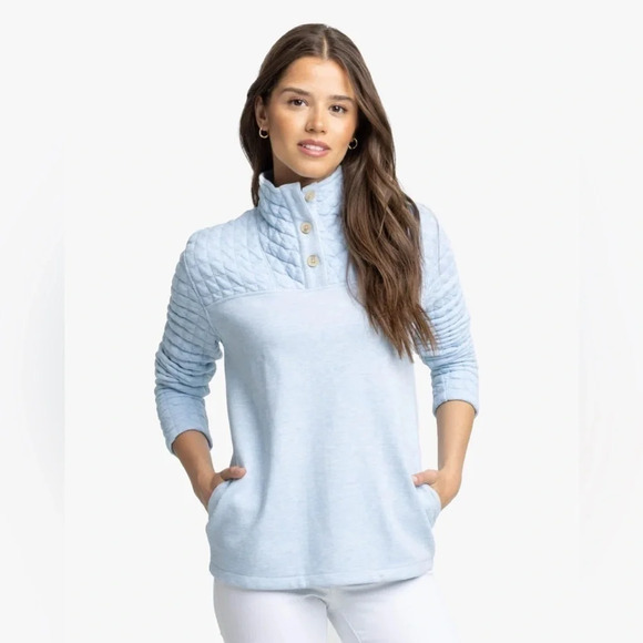 Southern Tide Kelsea‎ Quilted Heather Pullover Color Dream Blue - Picture 1 of 8